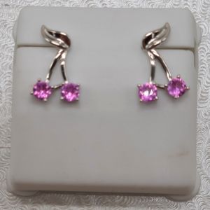 New Cherry Earrings 925 Silver Dark Pink CZ